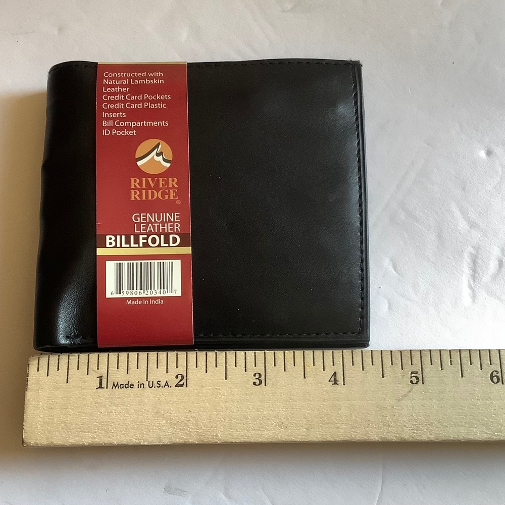 River Ridge Mens Black Genuine Lambskin Leather Bifold Wallet ID Window NEW
